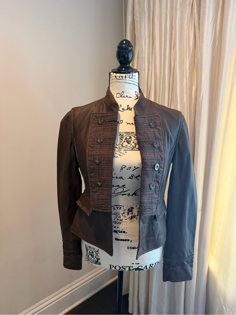 BCBGMaxAzria Brown Military-Style Wool-Trim Jacket